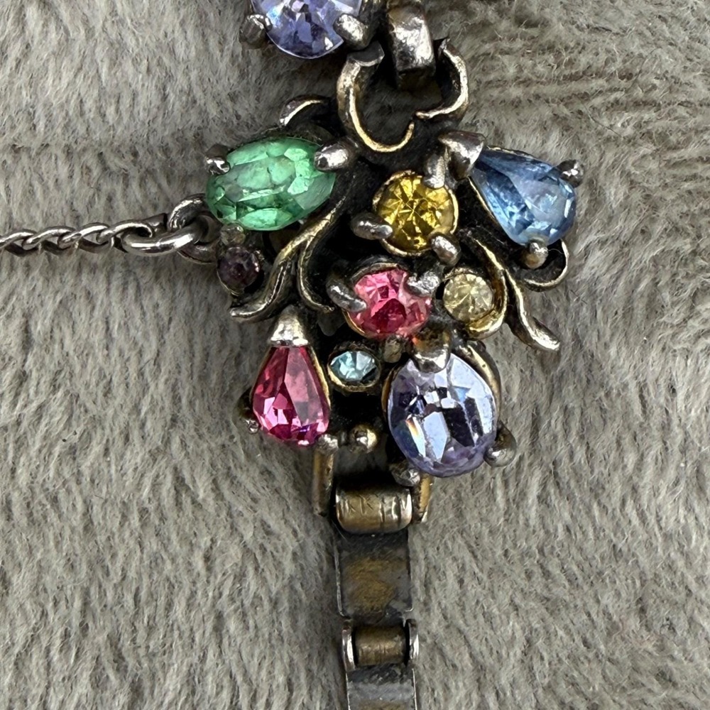 Vintage Hollycraft Bracelet Multi Color Pastel Rhinestone Floral 1950 7in - Picture 6 of 16